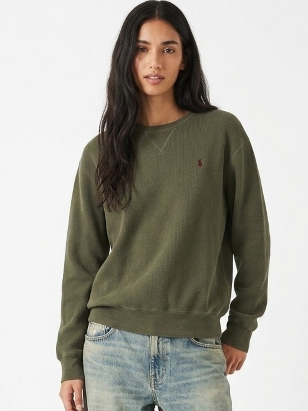 Vintage Polo by Ralph Lauren Embroidered Logo Crewneck Sweater In Olive Green M